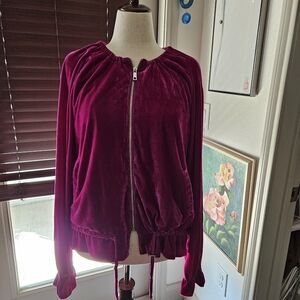 Umgee Women's Velvet Bomber Jacket in Rich Fuchsia